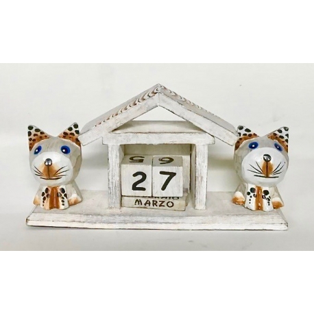 Calendario con 2 gattini in legno